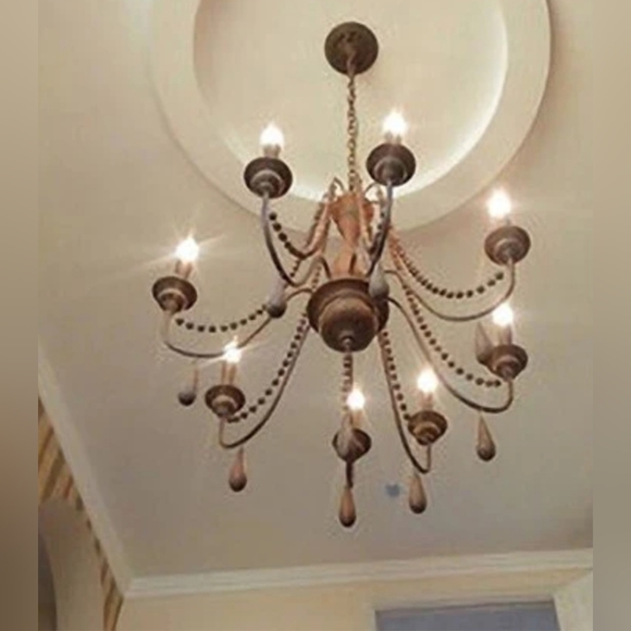 Chandelier Wooden Bead French Country Candle Style - Picture 13 of 13